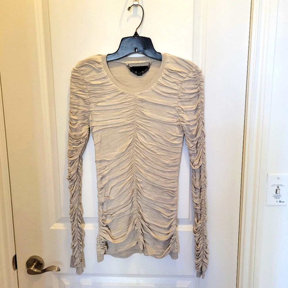 Ruched Long Sleeve Top in Beige
